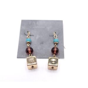 Talbots Beaded‎ Dangle Earrings Gold Turquoise Purple NWT